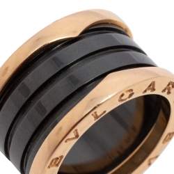 Pre Owned Bvlgari B.Zero1 Black Ceramic 18K Rose Gold 4 Band Ring Size 50