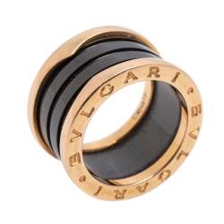 Pre Owned Bvlgari B.Zero1 Black Ceramic 18K Rose Gold 4 Band Ring Size 50