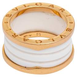 Pre Owned Bvlgari B.Zero1 White Ceramic 18k Rose Gold Band Ring Size 56