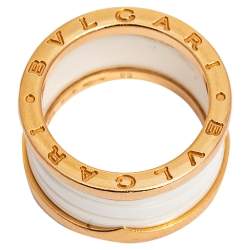 Pre Owned Bvlgari B.Zero1 White Ceramic 18k Rose Gold Band Ring Size 56