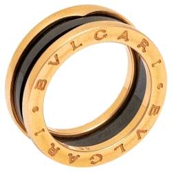 Pre Owned Bvlgari B.Zero1 Black Ceramic 18k Rose Gold Narrow Band Ring Size 55
