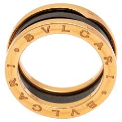 Pre Owned Bvlgari B.Zero1 Black Ceramic 18k Rose Gold Narrow Band Ring Size 55
