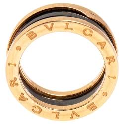 Pre Owned Bvlgari B.Zero1 Black Ceramic 18k Rose Gold Narrow Band Ring Size 55