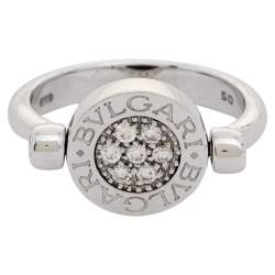 Bvlgari Onyx Diamond 18K White Gold Flip Ring 50