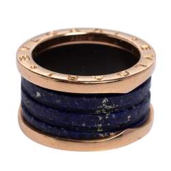 Pre Owned Bvlgari B.Zero1 Lapis Lazuli 18K Rose Gold Band Ring Size 54