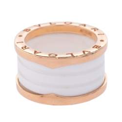 Pre Owned Bvlgari B.Zero1 White Ceramic 18k Rose Gold Band Ring Size 52