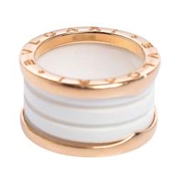 Pre Owned Bvlgari B.Zero1 White Ceramic 18k Rose Gold Band Ring Size 52