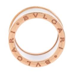 Pre Owned Bvlgari B.Zero1 White Ceramic 18k Rose Gold Band Ring Size 52