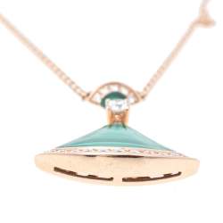 Pre Owned Bvlgari Divas' Dream Malachite Diamond 18K Rose Gold Pendant Necklace