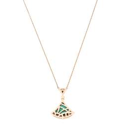 Pre Owned Bvlgari Divas' Dream Malachite Diamond 18K Rose Gold Pendant Necklace
