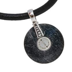 Pre Owned Bvlgari Optical Illusion Onyx 18K White Gold Stainless Steel Pendant Cord Necklace