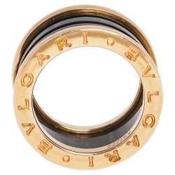 Pre Owned Bvlgari B.Zero1 Black Ceramic 18K Rose Gold 4- Band Ring Size 49
