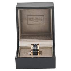 Pre Owned Bvlgari B.Zero1 Black Ceramic 18K Rose Gold 4- Band Ring Size 49