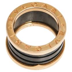 Pre Owned Bvlgari B.Zero1 Black Ceramic 18K Rose Gold 4- Band Ring Size 49