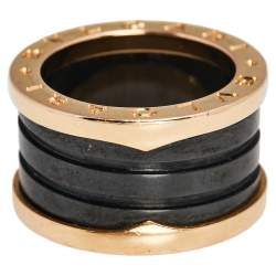 Pre Owned Bvlgari B.Zero1 Black Ceramic 18K Rose Gold 4- Band Ring Size 49