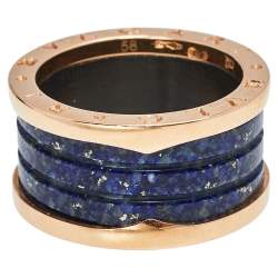 Bvlgari B.Zero1 Lapis Lazuli 18K Rose Gold Band Ring Size 58