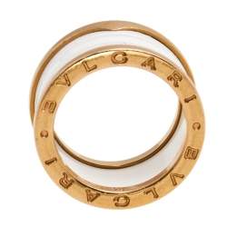 Bvlgari B.Zero1 White Ceramic 18K Rose Gold 4-Band Ring Size 54
