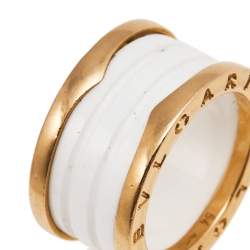 Bvlgari B.Zero1 White Ceramic 18K Rose Gold 4-Band Ring Size 54