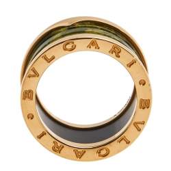Pre Owned Bvlgari B.Zero1 Green Marble 18K Rose Gold 4-Band Ring Size 52