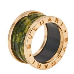 Pre Owned Bvlgari B.Zero1 Green Marble 18K Rose Gold 4-Band Ring Size 52