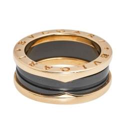 Pre Owned Bvlgari B.Zero1 Black Ceramic 18k Rose Gold Band Ring Size 53