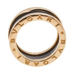 Pre Owned Bvlgari B.Zero1 Black Ceramic 18k Rose Gold Band Ring Size 53