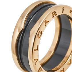 Pre Owned Bvlgari B.Zero1 Black Ceramic 18k Rose Gold Band Ring Size 53