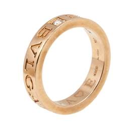 Pre Owned Bvlgari Bvlgari Diamond 18k Rose Gold Band Ring Size 51