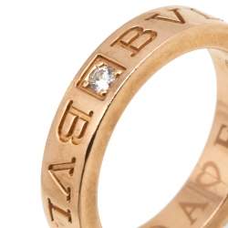 Pre Owned Bvlgari Bvlgari Diamond 18k Rose Gold Band Ring Size 51