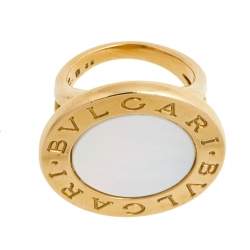 Pre Owned Bvlgari Mother of Pearl 18k Yellow Gold Ring Size 52