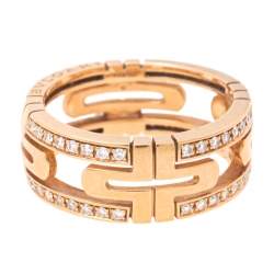 Pre Owned Bvlgari Parentesi Diamond 18k Rose Gold Openwork Band Ring Size 56