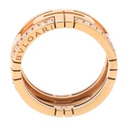 Pre Owned Bvlgari Parentesi Diamond 18k Rose Gold Openwork Band Ring Size 56