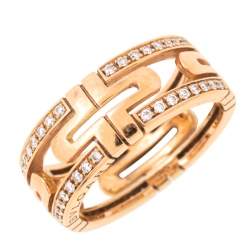 Pre Owned Bvlgari Parentesi Diamond 18k Rose Gold Openwork Band Ring Size 56