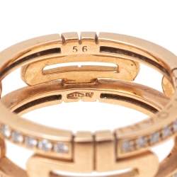 Pre Owned Bvlgari Parentesi Diamond 18k Rose Gold Openwork Band Ring Size 56