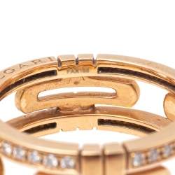 Pre Owned Bvlgari Parentesi Diamond 18k Rose Gold Openwork Band Ring Size 56