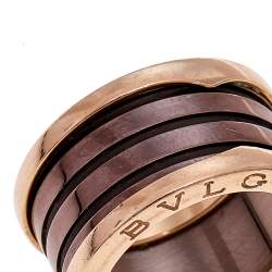 Pre Owned  Bvlgari B.Zero1 Roma Bronze Ceramic 18K Rose Gold 4-Band Ring Size 53