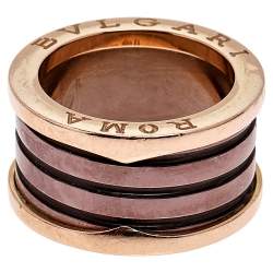 Pre Owned  Bvlgari B.Zero1 Roma Bronze Ceramic 18K Rose Gold 4-Band Ring Size 53