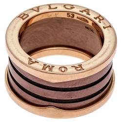 Pre Owned  Bvlgari B.Zero1 Roma Bronze Ceramic 18K Rose Gold 4-Band Ring Size 53