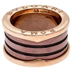 Pre Owned  Bvlgari B.Zero1 Roma Bronze Ceramic 18K Rose Gold 4-Band Ring Size 53