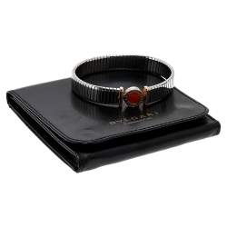 Pre Owned Bvlgari Tubogas Coral 18K Rose Gold Steel Cuff Bracelet L