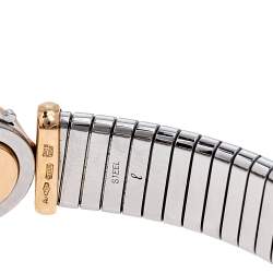 Pre Owned Bvlgari Tubogas Coral 18K Rose Gold Steel Cuff Bracelet L