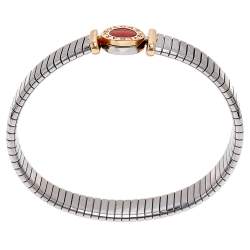 Pre Owned Bvlgari Tubogas Coral 18K Rose Gold Steel Cuff Bracelet L
