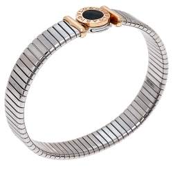 Bvlgari Tubogas Onyx 18K Rose Gold Steel Cuff Bracelet L