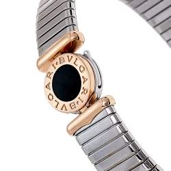 Bvlgari Tubogas Onyx 18K Rose Gold Steel Cuff Bracelet L