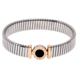 Bvlgari Tubogas Onyx 18K Rose Gold Steel Cuff Bracelet L