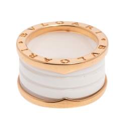 Bvlgari B.Zero1 White Ceramic 18k Rose Gold Band Ring Size 52