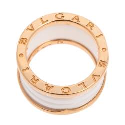 Bvlgari B.Zero1 White Ceramic 18k Rose Gold Band Ring Size 52