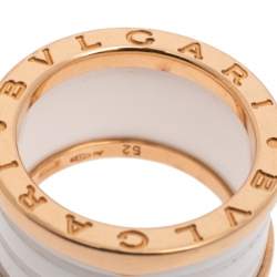 Bvlgari B.Zero1 White Ceramic 18k Rose Gold Band Ring Size 52