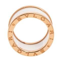 Bvlgari B.Zero1 White Ceramic 18k Rose Gold Band Ring Size 52