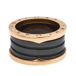 Pre Owned Bvlgari B.Zero1 Black Ceramic 18K Rose Gold 4- Band Ring Size 55